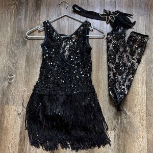 Weissman IC Black Sequin Fringe Dress with Accessories